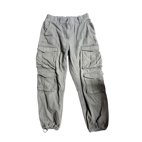 OAK + FORT Pants - Oak + Fort Green High Waisted Multi Pocket Cargo Pants Cropped Joggers S Medium